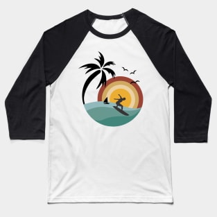 Retro Sun Ocean View Surfer Baseball T-Shirt